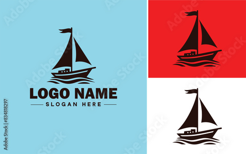 sailboat icon Sailing vessel Yacht Sailcraft flat logo sign symbol editable vector
