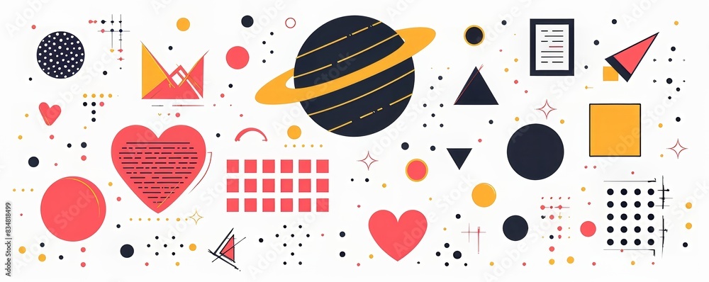 Abstract Geometric Pattern With Hearts and Planets Abstract Geometric Pattern With Hearts and Planets