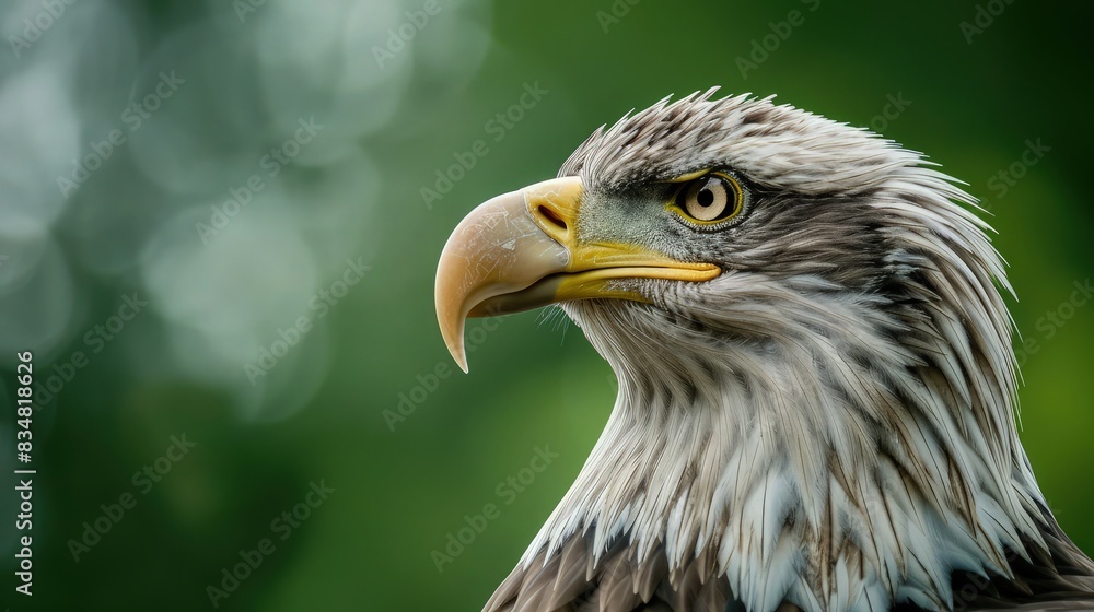 The head in profile of a white-tailed sea eagle or erne, Haliaeetus albicilla, on blur green background. Very beautiful raptorial bird with severe expression in the amazing HD footage. Video Formats. The head in profile of a white-tailed sea eagle or erne, Haliaeetus albicilla, on blur green background. Very beautiful raptorial bird with severe expression in the amazing HD footage. Video Formats.