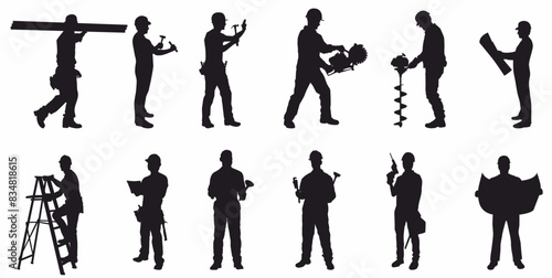 Construction worker silhouette collection. Architect, painter, engineer, labor, builder, contractor and repairman. 