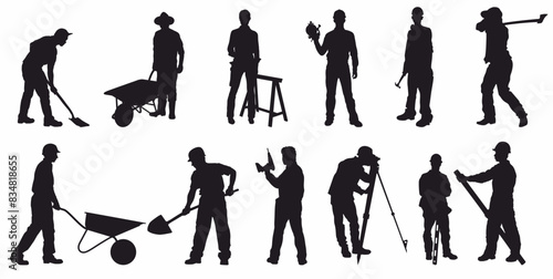 Set of construction worker silhouette. 