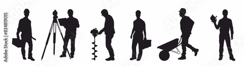 Set of construction worker silhouette. 