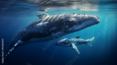Mother and Calf Humpback Whale Swimming © Muslim