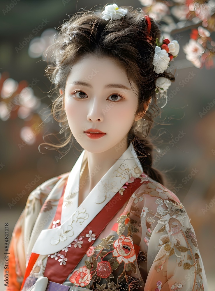 Portrait of a young woman in traditional Korean dress, or Hanbok Portrait of a young woman in traditional Korean dress, or Hanbok