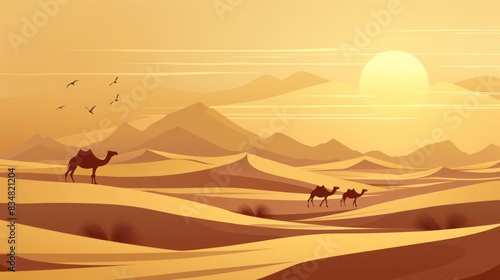 desert with camels and dunes wallpaper