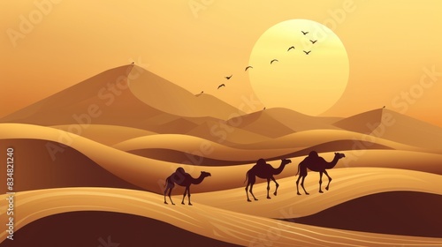 desert with camels and dunes wallpaper