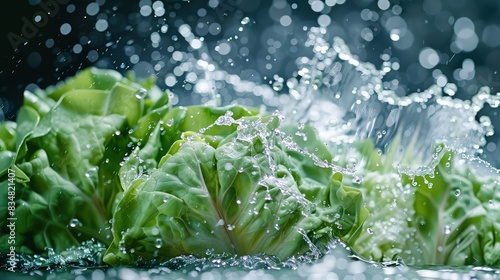 Water splashing onto lettuce in super slow motion. Shot on Phantom Flex 4K high speed camera.