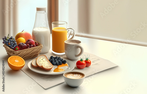 breakfast with fruits and juice , healthy food in the morning