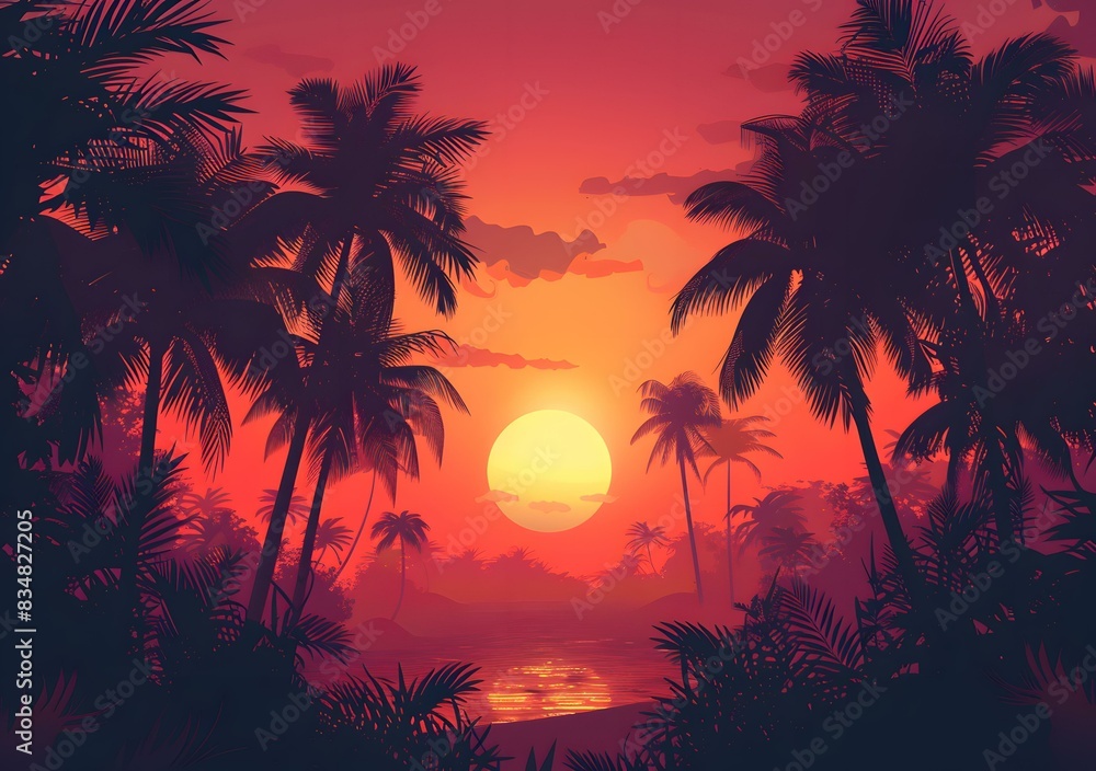 Obraz premium Palm Trees Sunset Silhouette