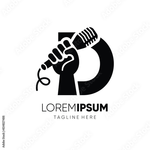 Letter D Hand with Microphone Logo Design Vector Icon Graphic Emblem Symbol Ilustration
