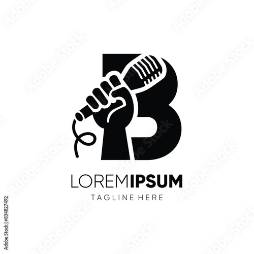 Letter B Hand with Microphone Logo Design Vector Icon Graphic Emblem Symbol Ilustration