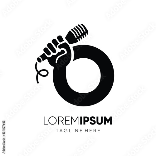 Letter O Hand with Microphone Logo Design Vector Icon Graphic Emblem Symbol Ilustration