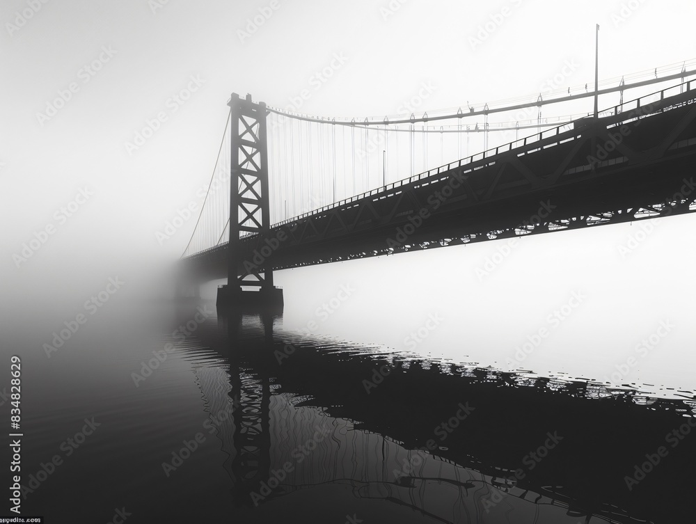 Fototapeta premium Bridge in fog with boat