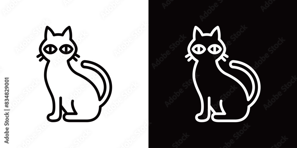 シンプルな黒猫の線画ベクターアイコン