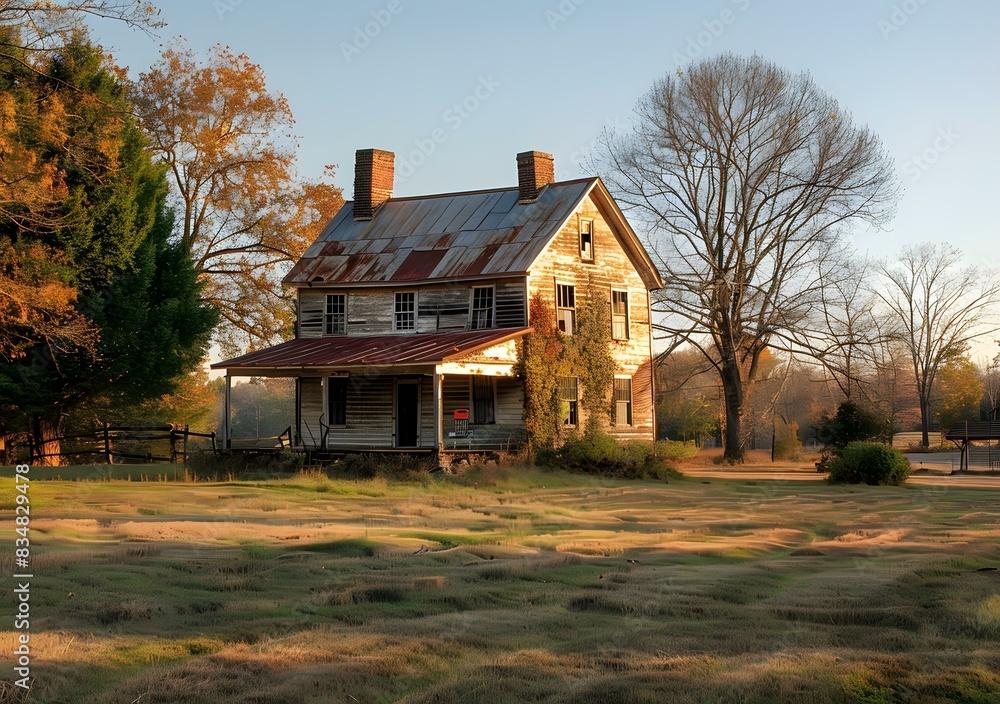 Fototapeta premium Old abandoned house in rural field