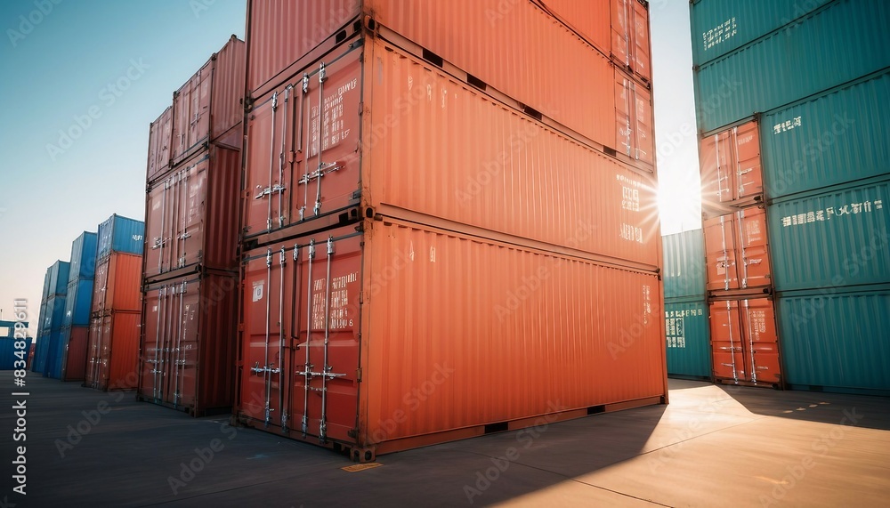 Fototapeta premium sunlight coming through cargo containers in a commercial harbour 