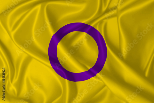 Intersex flag waving in the wind on silk texture