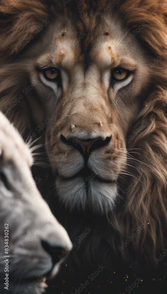 The Lion and the Lamb together Image on black background The Lion and the Lamb together Image on black background