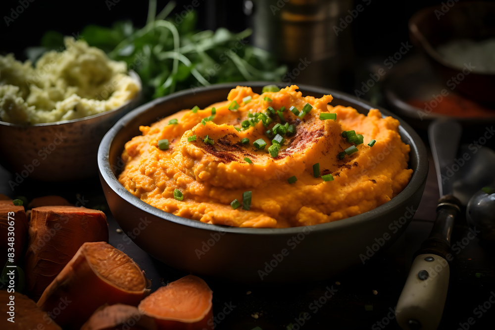 mashed sweet potatoes, creamy, buttery mashed sweet potatoes. generative ai mashed sweet potatoes, creamy, buttery mashed sweet potatoes. generative ai