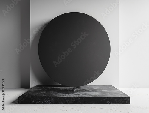 Black item on marble stand in room photo