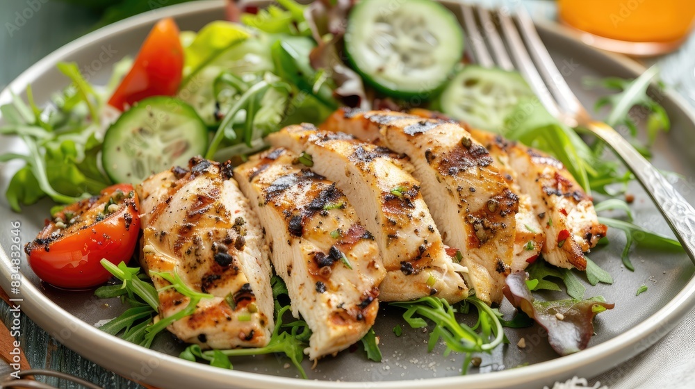 Grilled chicken salad served on a plate Grilled chicken salad served on a plate