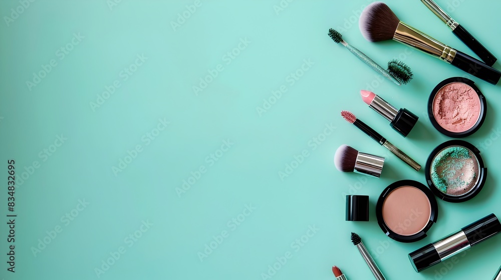 Carnival Atmosphere Meets Minimalist Cosmetics on a Mint Green Background Carnival Atmosphere Meets Minimalist Cosmetics on a Mint Green Background