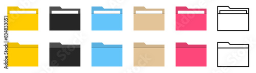 Folders icon set. File folder flat vector icon isolated on a white background. Documents for computer. Difference color folder icon. Empty file sign. Vector illustration