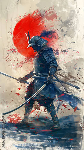 The Samurai Warrior’s Poise with a Katana, a Testament to Centuries of Martial Tradition and Unyielding Discipline photo