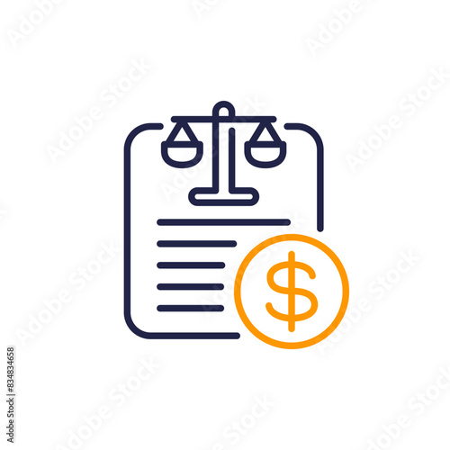 legal costs line icon on white