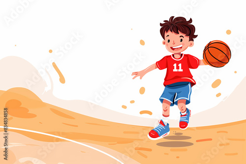 illustration of a boy playing basketball with copy space