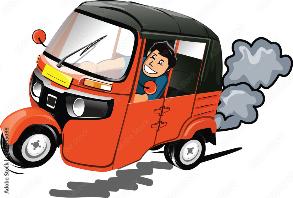 Reckless Driver with Polluting Rickshaw Cartoon Reckless Driver with Polluting Rickshaw Cartoon