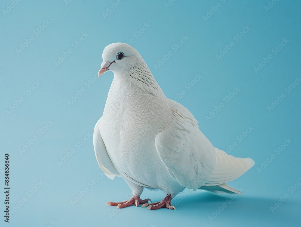 Fototapeta premium White pigeon on blue surface with blue background