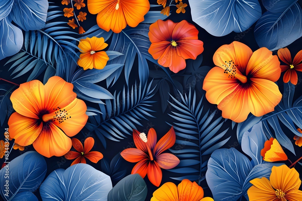 Seamless pattern of tropical flowers and leaves Seamless pattern of tropical flowers and leaves