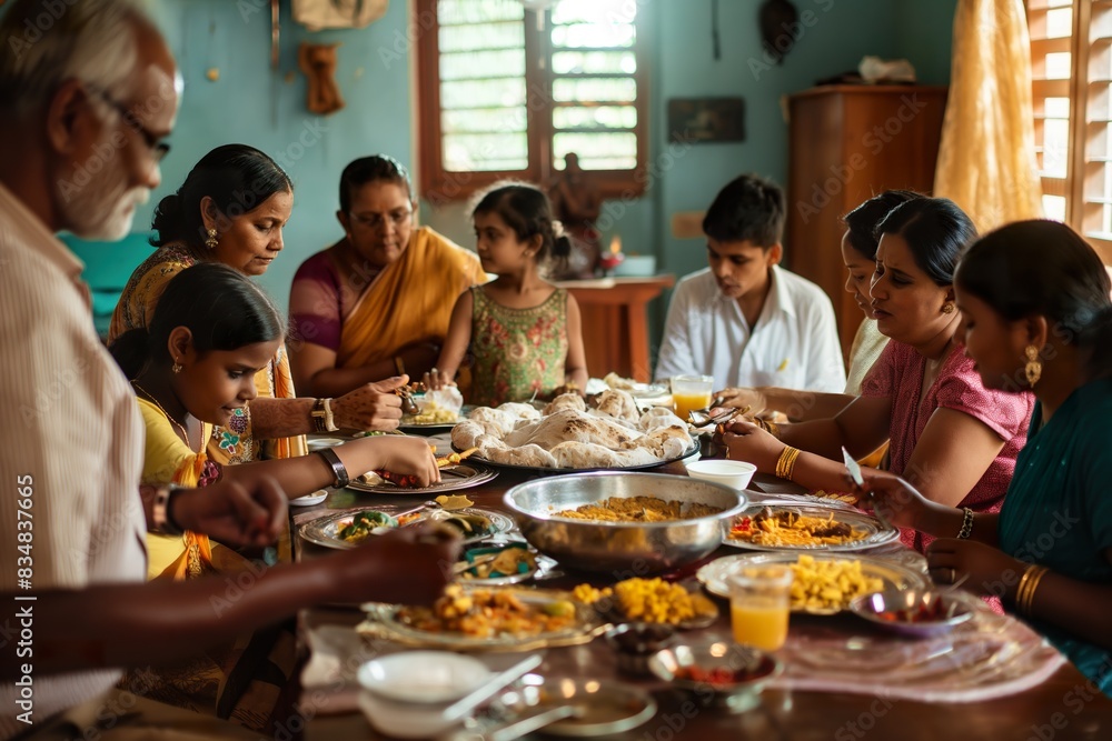 A diverse group of people laughing and enjoying a meal together at a table. A diverse group of people laughing and enjoying a meal together at a table.