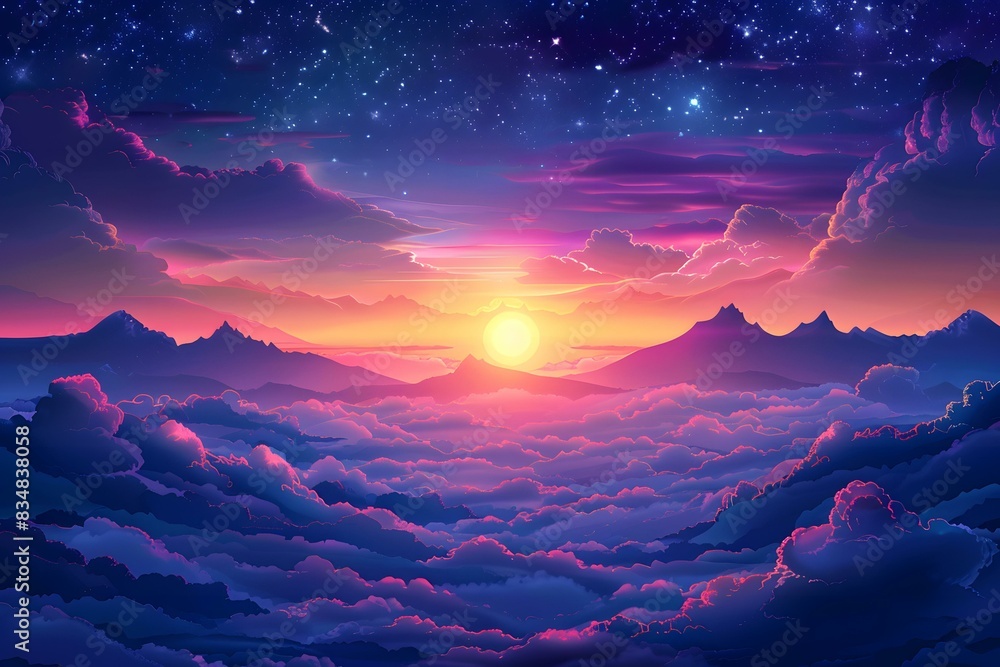 Mountains and clouds at sunset Mountains and clouds at sunset