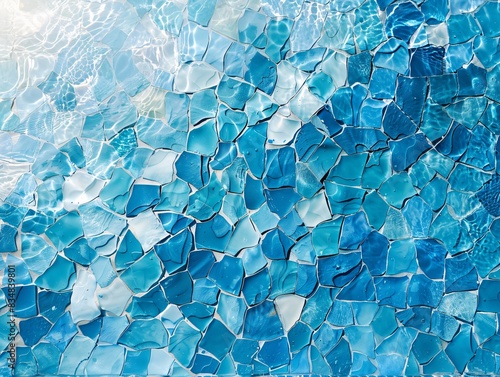 Blue white mosaic tile wall close up photo