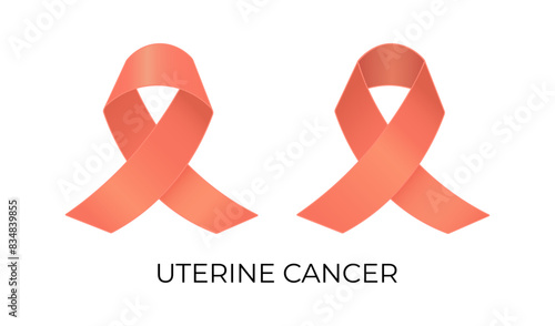 Uterine sarcoma awareness, endometrial cancer awareness. Peach ribbon vector illustration