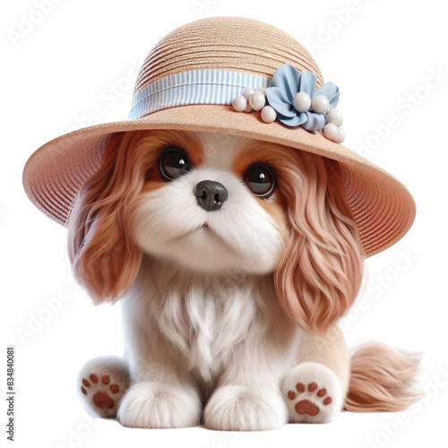 Cute dog wearing a fashionable hat 3D render 
