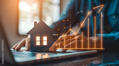 Real estate market growth, Increase money with investment property concept background. Business prosperity development, asset financial wealth, mortgage home loan management, mindset to passive income photo