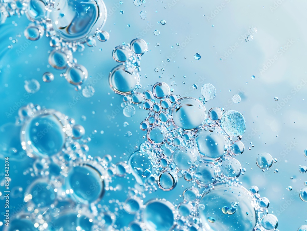 Floating water bubbles on blue background Floating water bubbles on blue background