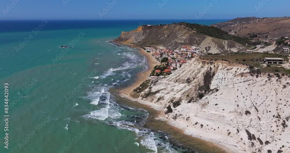 Drone Flies Past Stair of the Turks to Reveal Typical Sicilian Beach Drone Flies Past Stair of the Turks to Reveal Typical Sicilian Beach