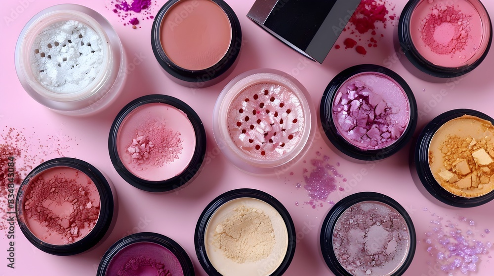 Vibrant Cosmetics Palette Showcasing an Array of Makeup Essentials for Personal Care and Styling Vibrant Cosmetics Palette Showcasing an Array of Makeup Essentials for Personal Care and Styling