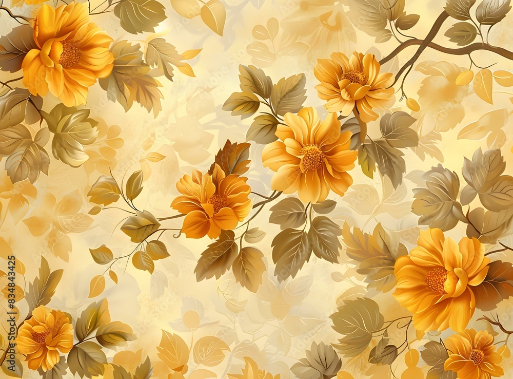 A background picture of yellow flowers and green leaves A background picture of yellow flowers and green leaves