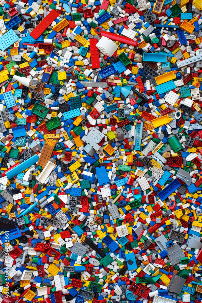 A chaotic yet colorful jumble of toy bricks, tightly packed to fill the entire frame. The bricks come in various sizes and an array of colors including red, blue, green, yellow, and white, A chaotic yet colorful jumble of toy bricks, tightly packed to fill the entire frame. The bricks come in various sizes and an array of colors including red, blue, green, yellow, and white,