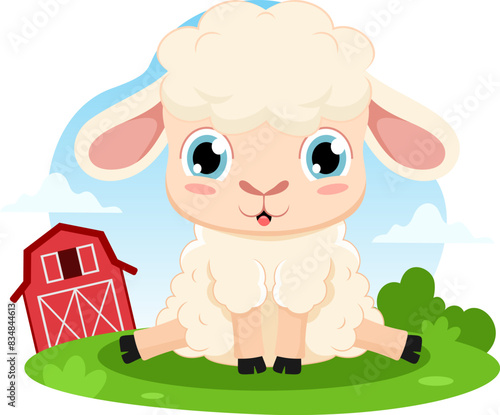 Cute Baby Sheep Animal Cartoon Character. Vector Illustration Flat Design Isolated On Transparent Background