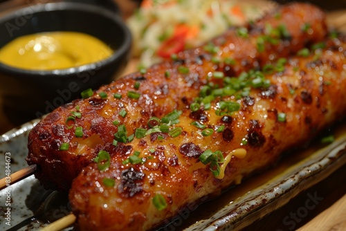 Wallpaper Mural Corn Dog - Corn dog with a crispy coating and a side of mustard. Torontodigital.ca