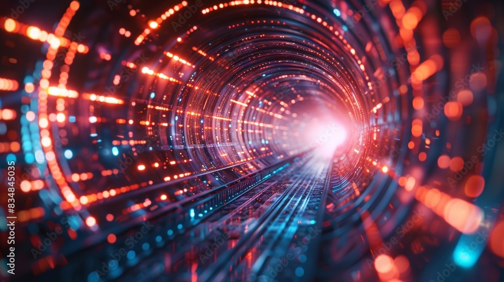 Digital tunnel with futuristic lighting and data flow, abstract technology and innovation theme, AI representation Digital tunnel with futuristic lighting and data flow, abstract technology and innovation theme, AI representation