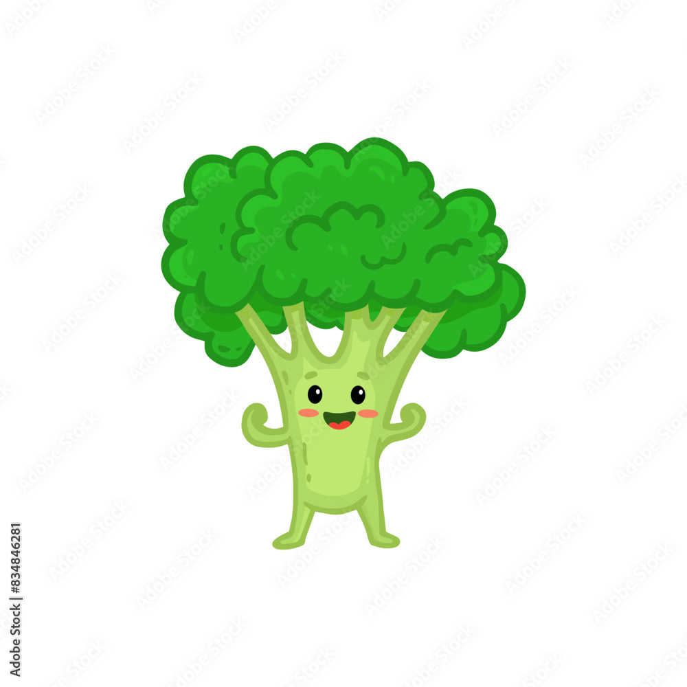 Cartoon Broccoli. Cute character vegetable isolated on white background. Doodle style. Vector Cartoon Broccoli. Cute character vegetable isolated on white background. Doodle style. Vector