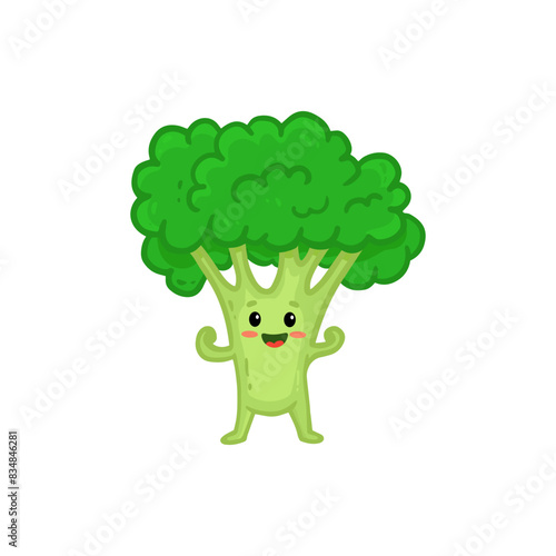 Cartoon Broccoli. Cute character vegetable isolated on white background. Doodle style. Vector