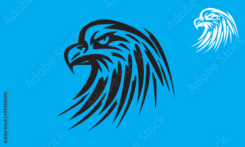 GREAT SIMPLE EAGLE HEAD LOGO, silhouette of strong falcon head vector illustrations